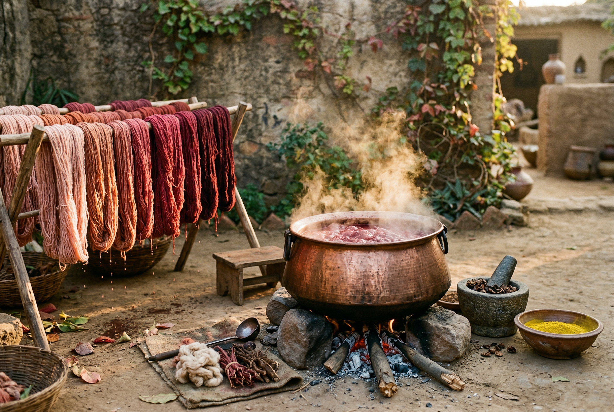 Kok boya ve dogal pigmentlerle iplik boyama hazirligi