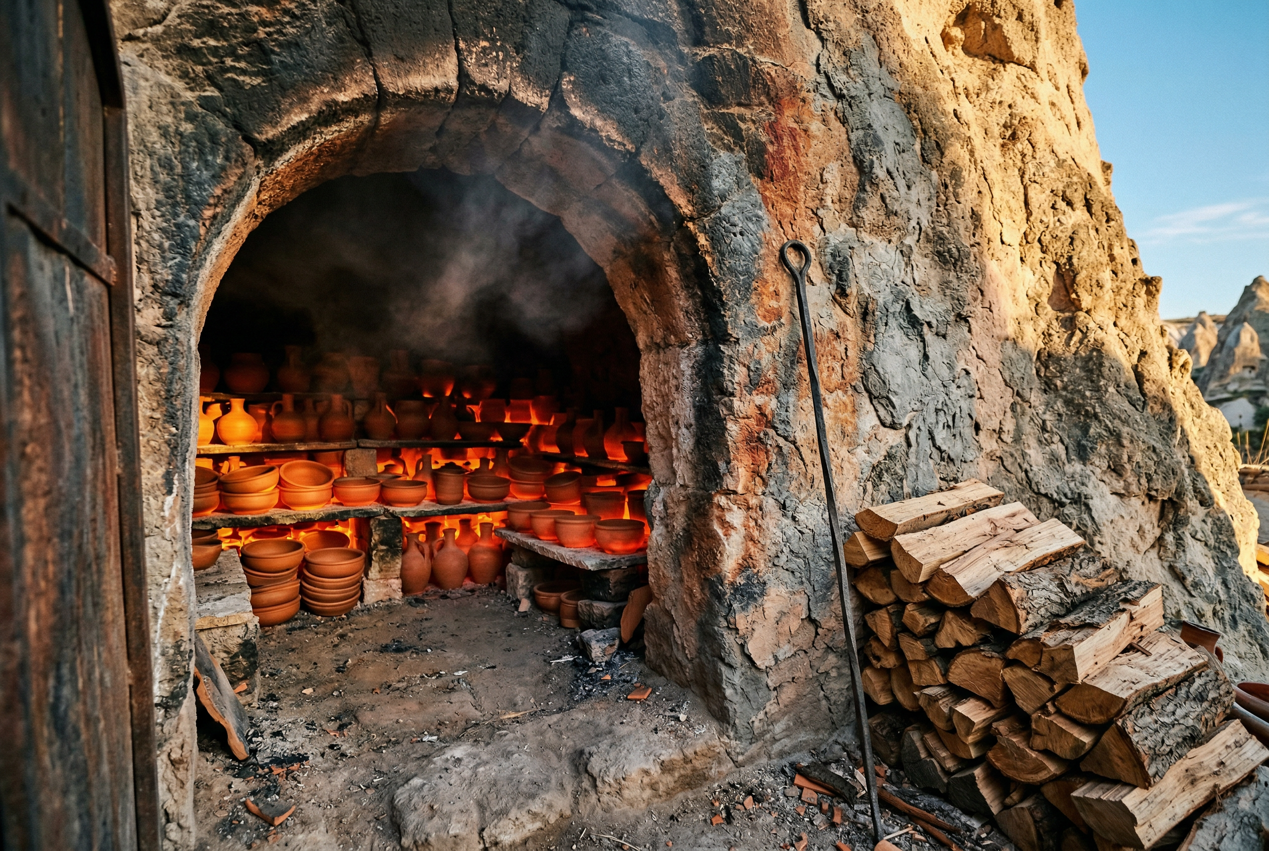 Kapadokya'da geleneksel odun firininda pisirilen seramikler